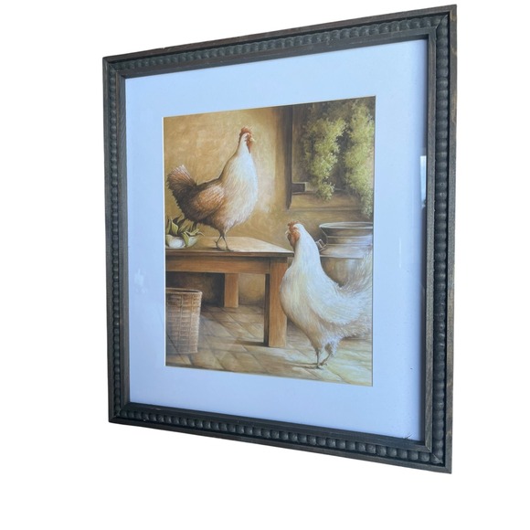 Framed Chicken Art Print Farmhouse Kitchen Decor Rooster Hen Wall Hanging - Picture 1 of 4